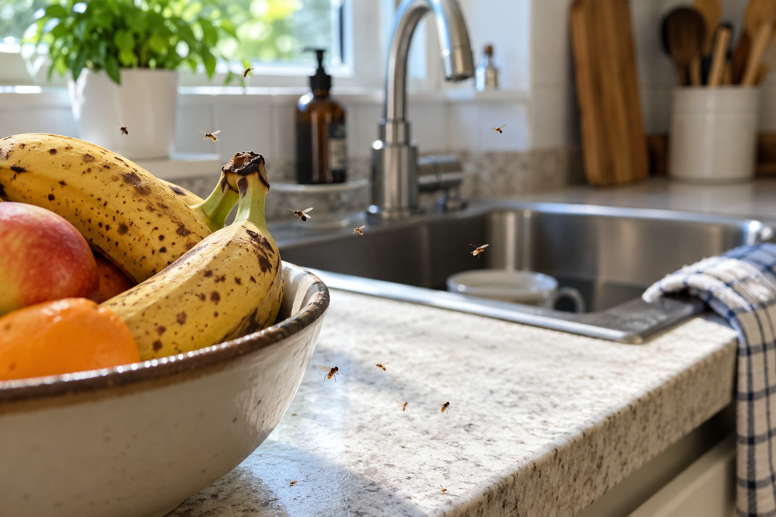 Tiny Flies in the Kitchen? How to Tell Fruit Flies, Drain Flies and Fungus Gnats Apart